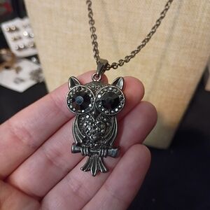 Elegant Black and Silver Owl Pendant Necklace